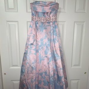 Pink and Blue Floral Prom Dress